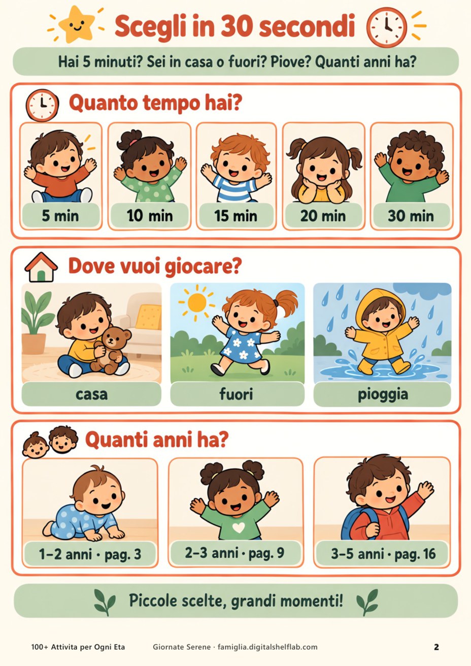 Una pagina delle attività da 10 minuti, divise per età