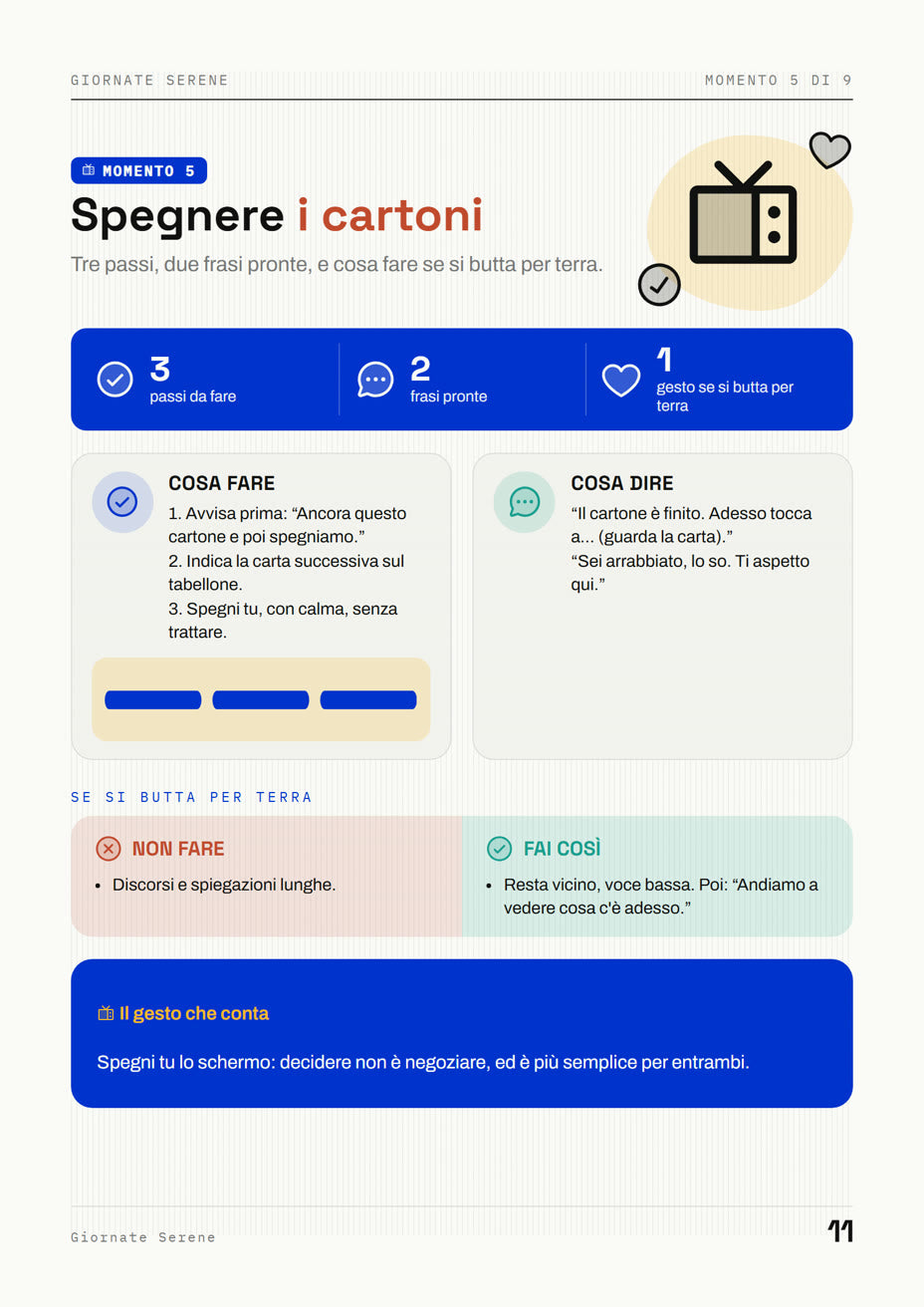 Una pagina del Copione dei Momenti Critici: cosa fare, cosa dire e se si butta per terra